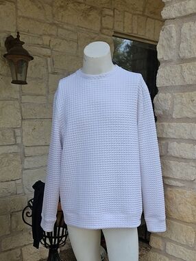 Men's NOBULL White Waffle-Knit Quilted Crewneck Pullover Sweater XL